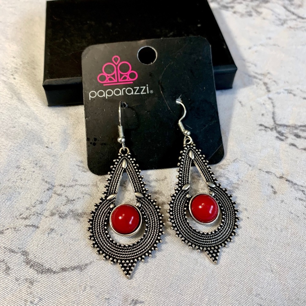 Vintage Red and Silver Dangle Earrings!